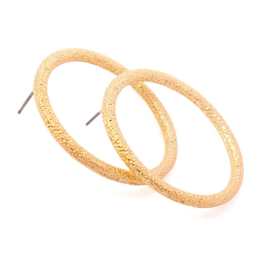 OPEN ROUND HOOP EARRINGS - TEXTURED GOLD